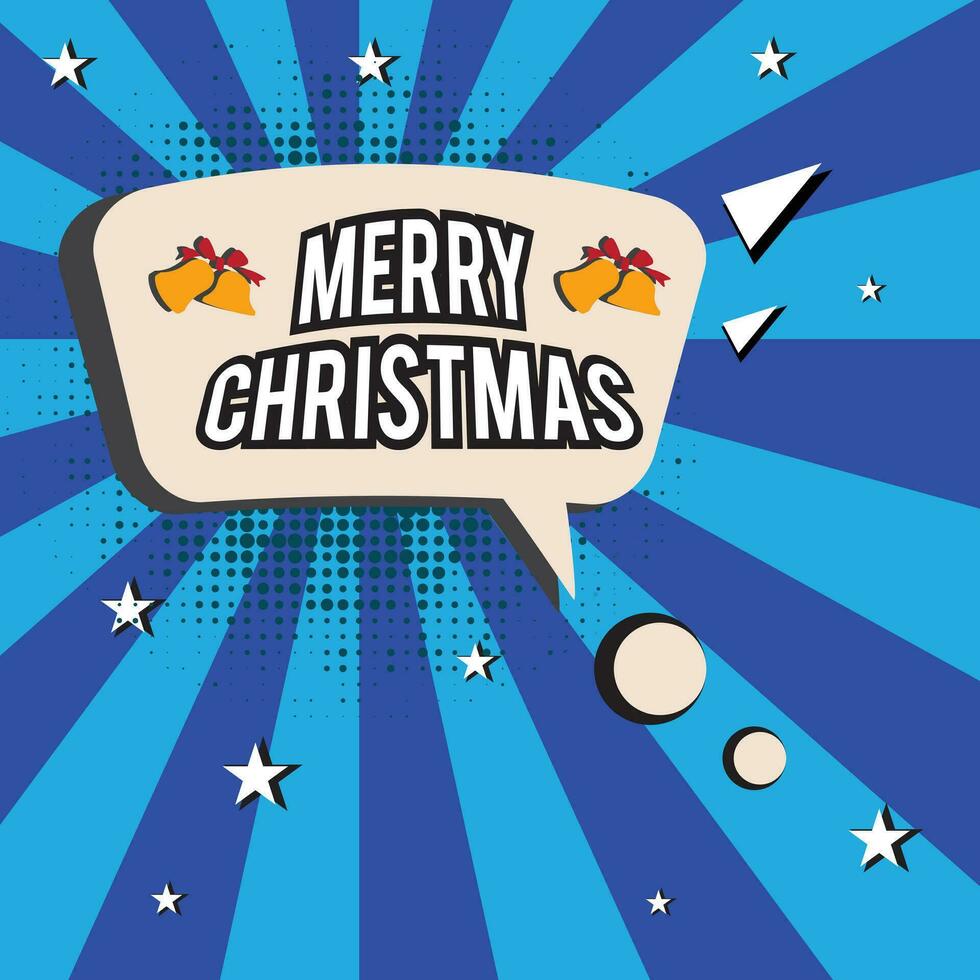 New year, Merry Christmas. Speech comic bubble text halftone red yellow background. Pop art style vector illustration. Holiday burst expression pop-art bubble cloud. Funny boom comics book.