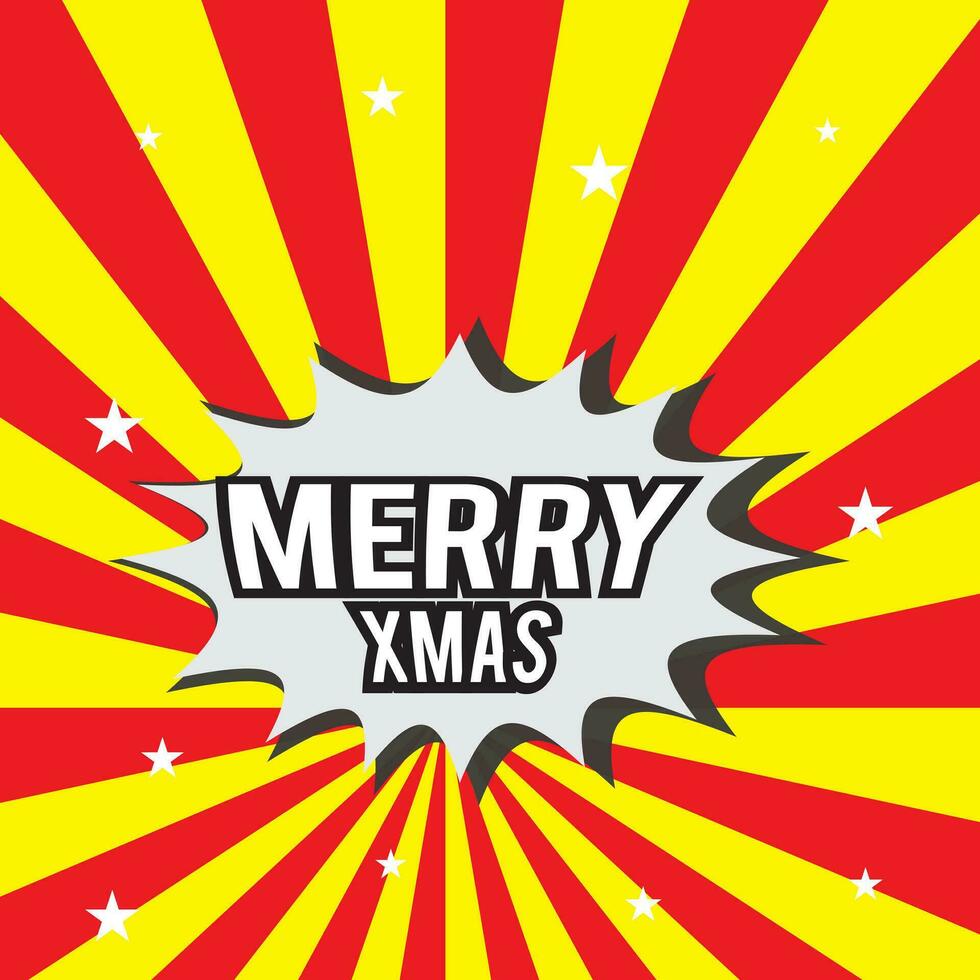 New year, Merry Christmas. Speech comic bubble text halftone red yellow background. Pop art style vector illustration. Holiday burst expression pop-art bubble cloud. Funny boom comics book.