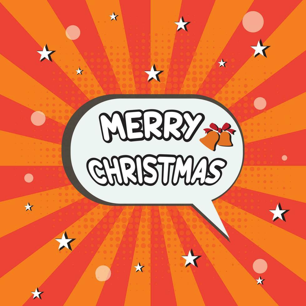 New year, Merry Christmas. Speech comic bubble text halftone red yellow background. Pop art style vector illustration. Holiday burst expression pop-art bubble cloud. Funny boom comics book.