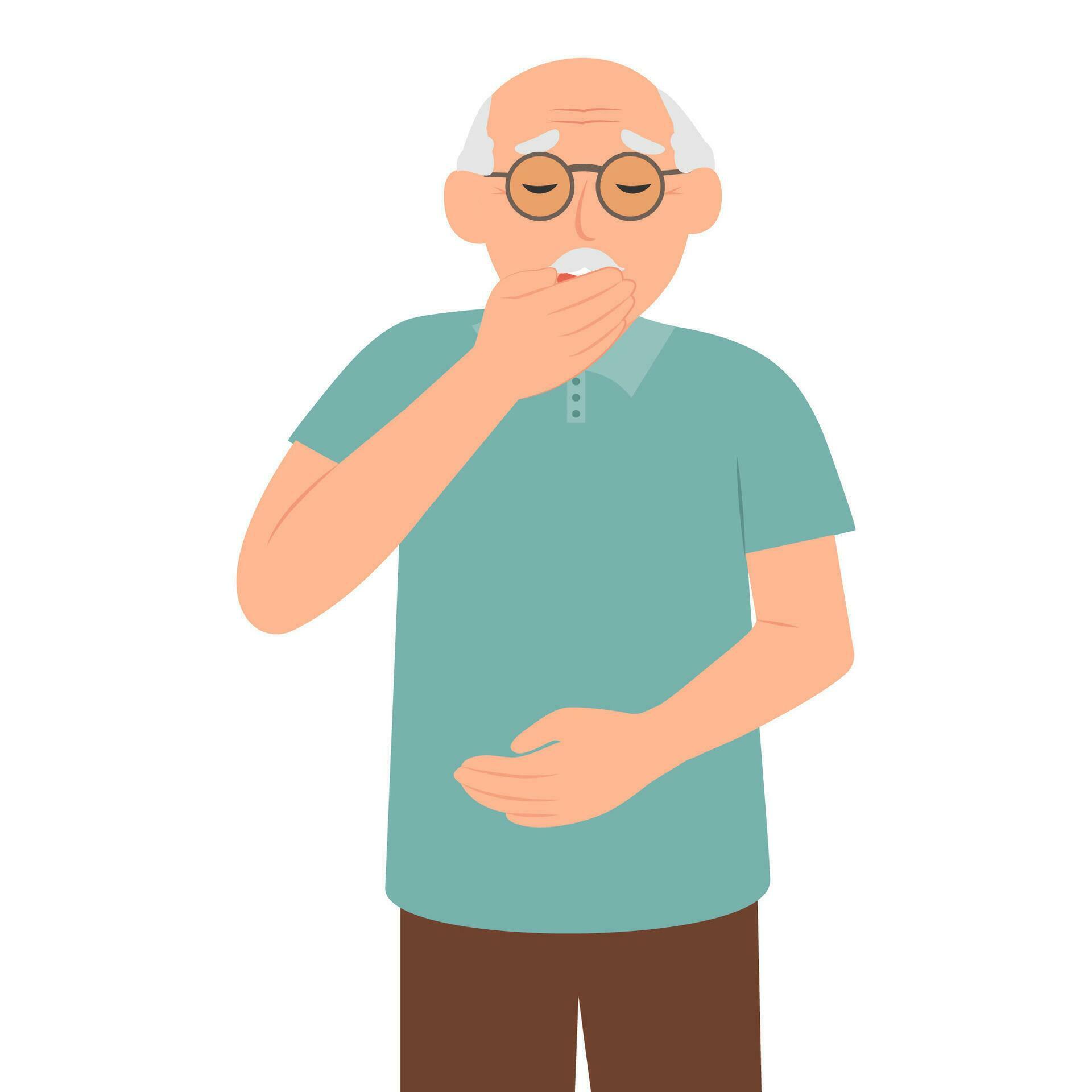 A senior man suffers from nausea and abdominal pain. Vomiting and