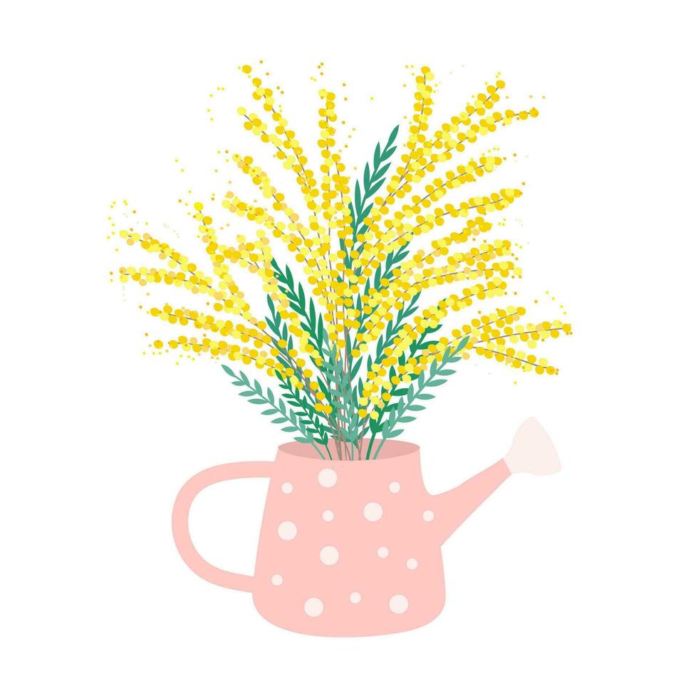 Spring flower bouquet in the watering can. Floral composition.Vector illustration isolated vector