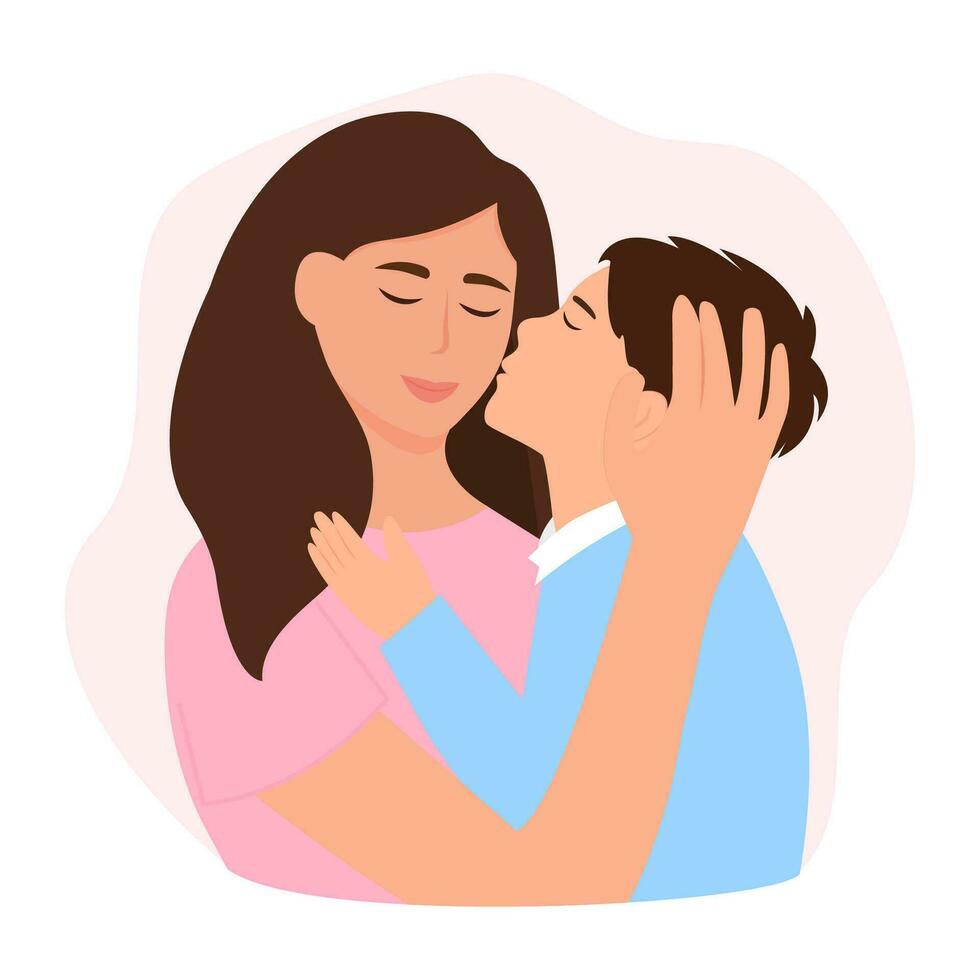 contento madre abrazando su hijo. vector ilustración. de la madre día .