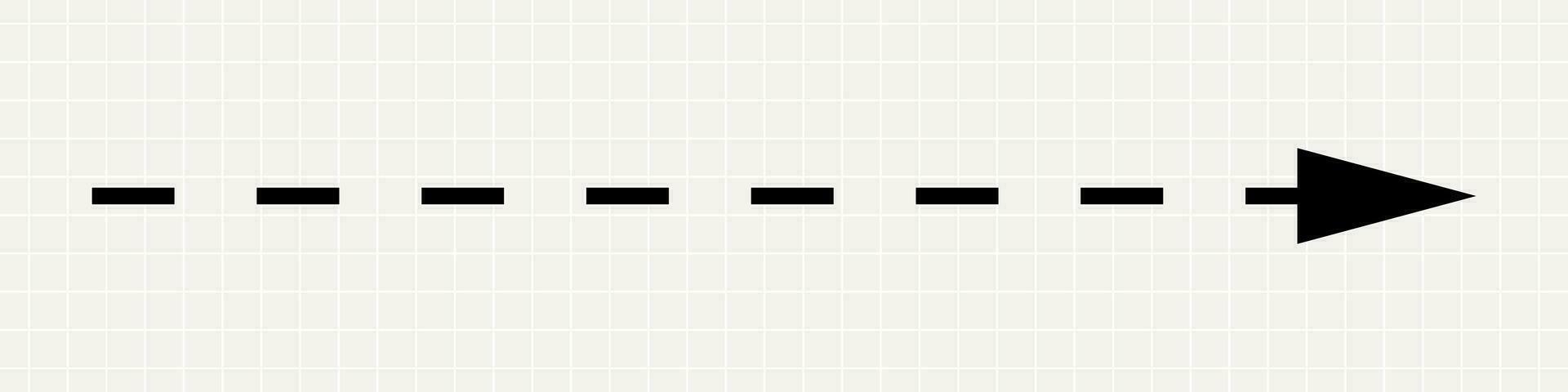 A thin straight black dotted arrow pointing to the right. Minimalistic illustration on the background of a notebook sheet. vector