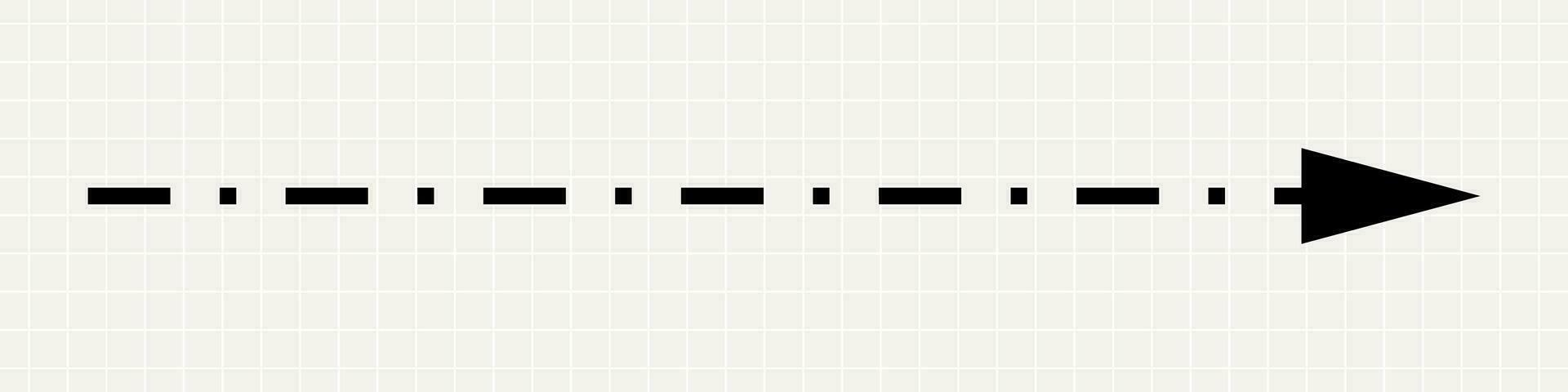 A thin straight black arrow pointing to the right. A minimalistic pointer made of lines and dots on a notebook background. vector