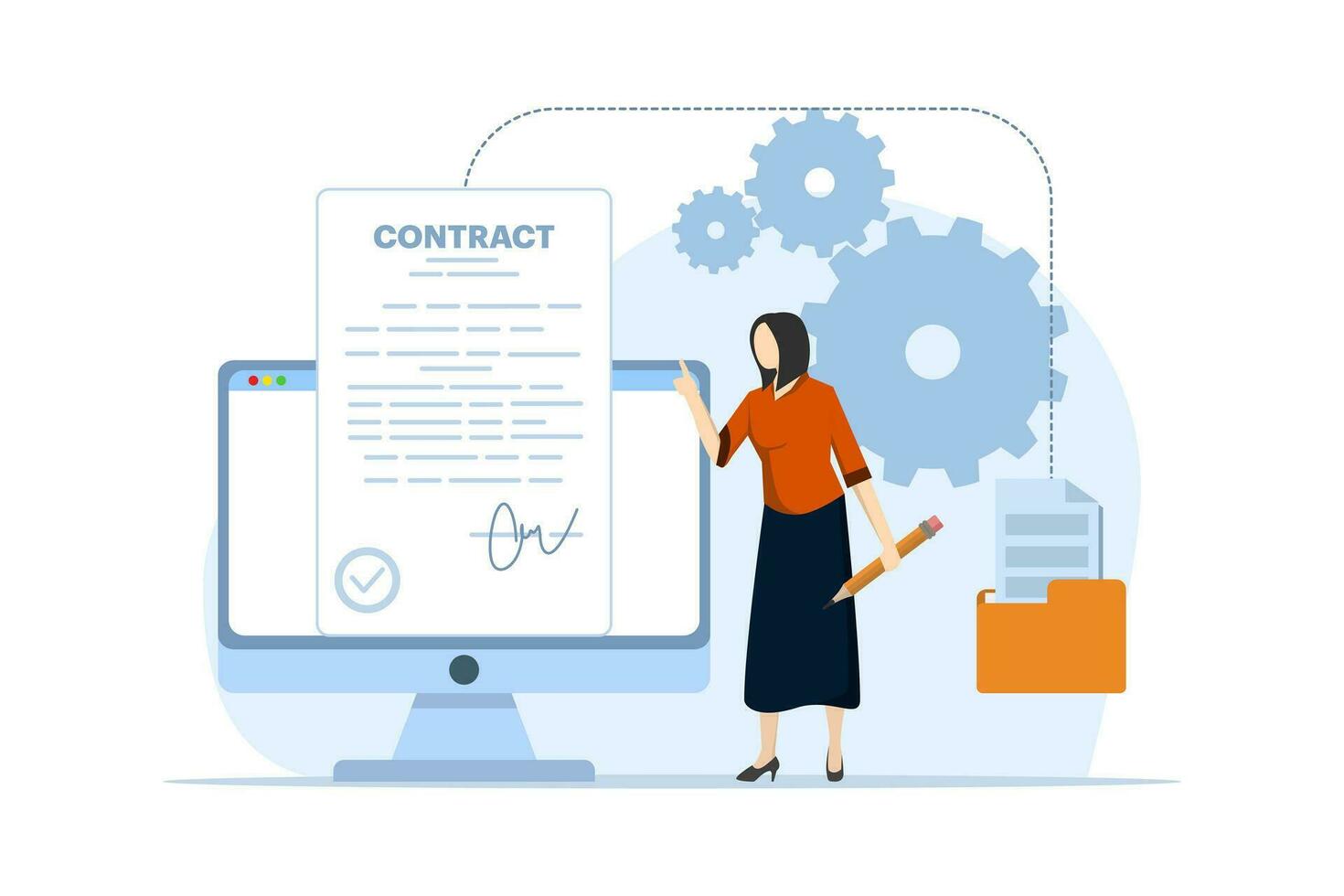 business contract concept, agreement illustration, teamwork and collaboration, partnership, business startup strategy, contract agreement signing characters. flat vector illustration on background.