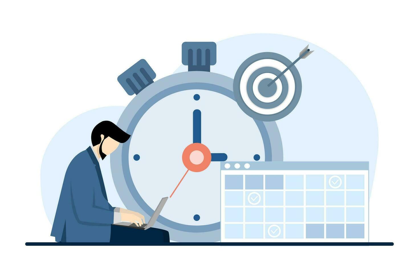 time management concept of schedule, deadline, planner, planning and organizing, scheduling appointments in calendar, marking tasks in list and organizing office workflow. flat vector illustration.