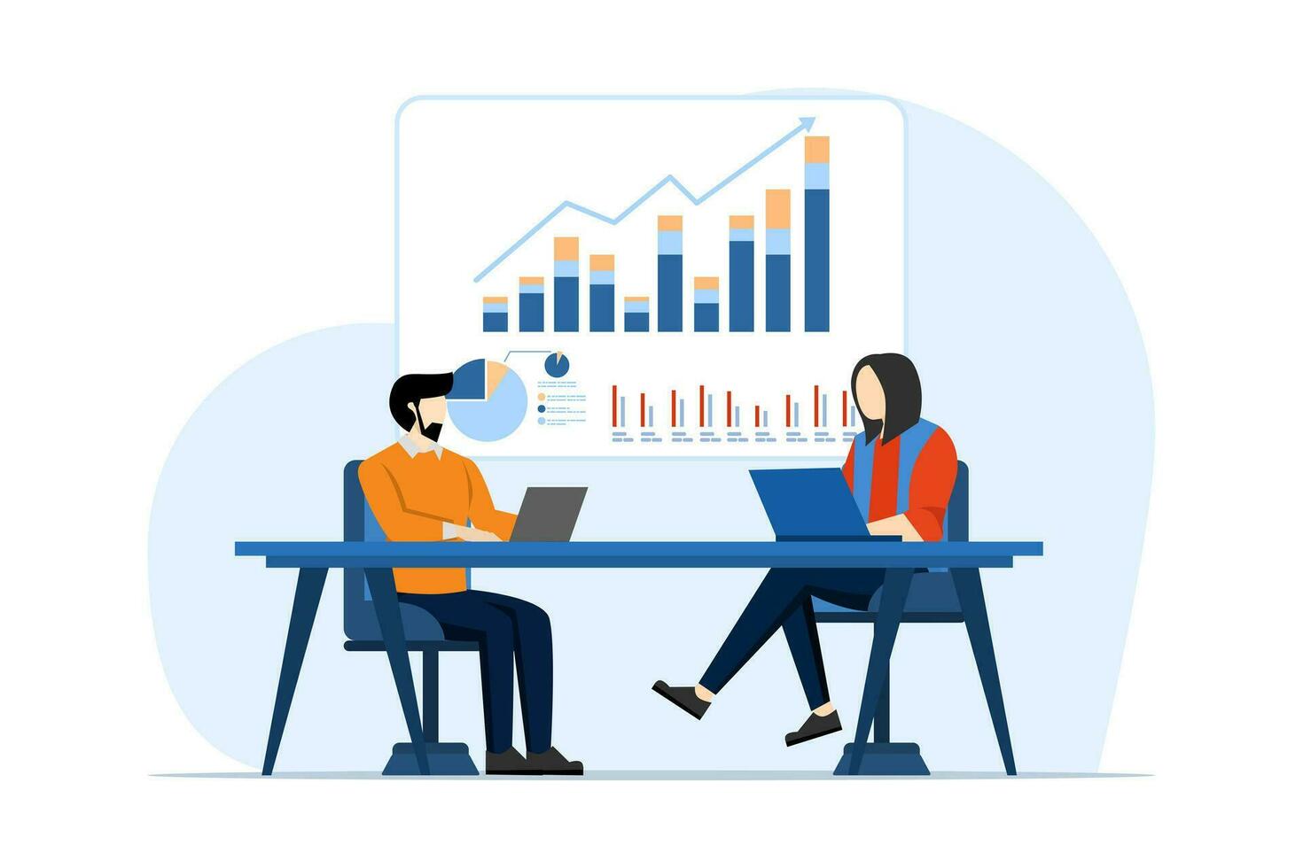 Accounting or finance concept, Person who calculates and analyzes personal or company budget, Character who manages finances. business plan and budget, accountant, economy, flat vector illustration.