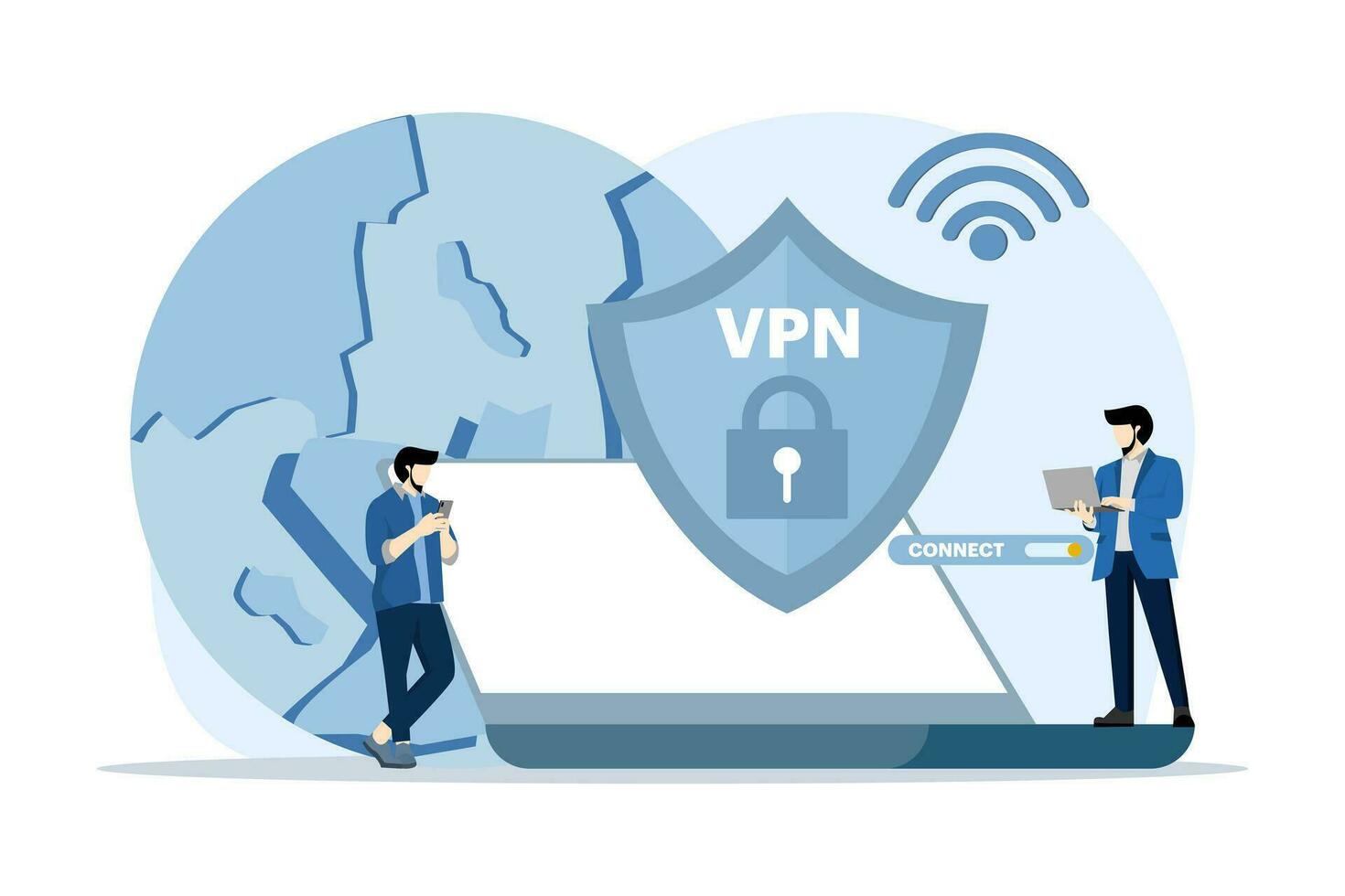 virtual privado red concepto. personas utilizar vpn tecnología sistema a proteger su personal datos en teléfonos inteligentes, vpn tecnología sistema, navegador desatascar sitios web, Internet conexión. vector