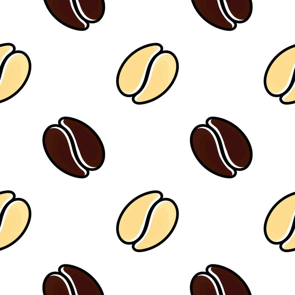 seamless pattern of brown and white coffee beans outline vector