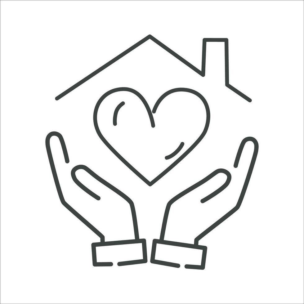 hand holding house with heart icon - editable stroke vector illustration eps10.