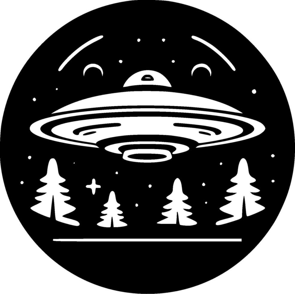 UFO - Black and White Isolated Icon - Vector illustration