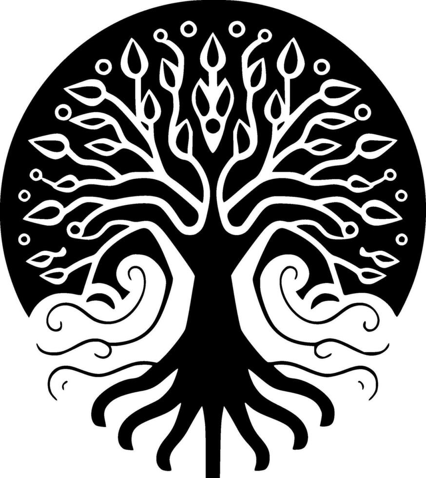 árbol - negro y blanco aislado icono - vector ilustración