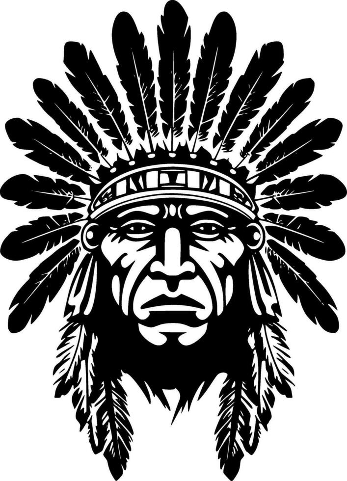 Indian Chief, Black and White Vector illustration