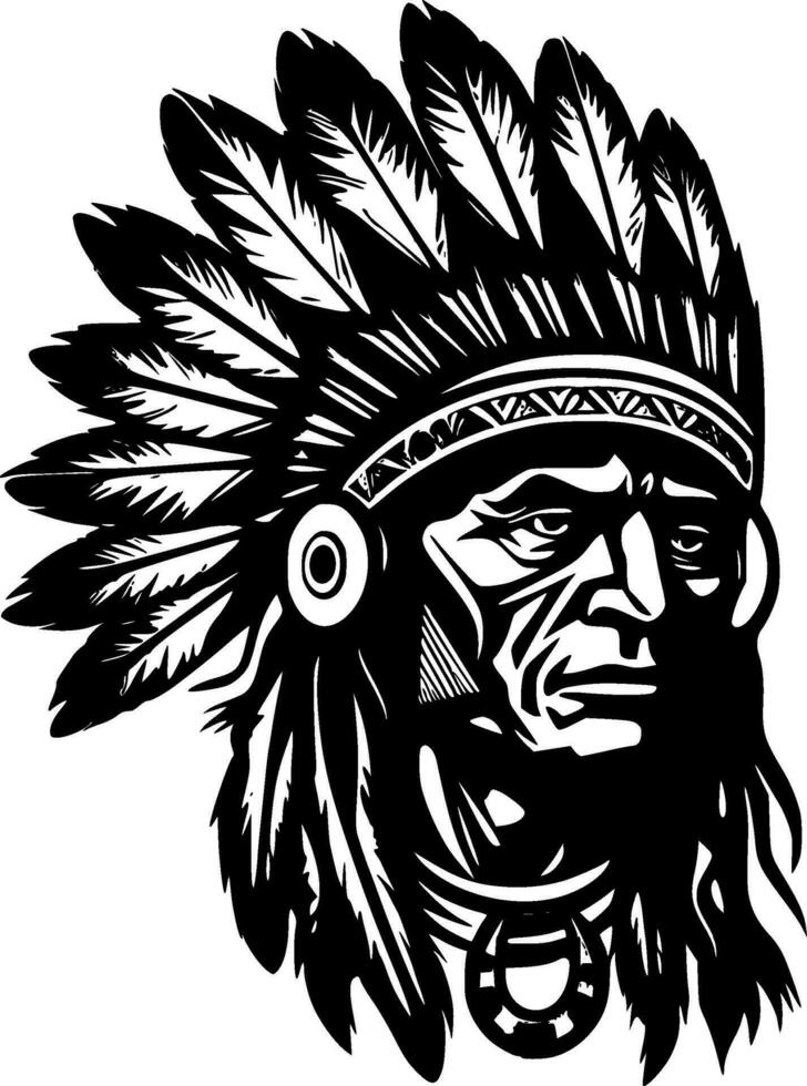 Indian Chief - Black and White Isolated Icon - Vector illustration