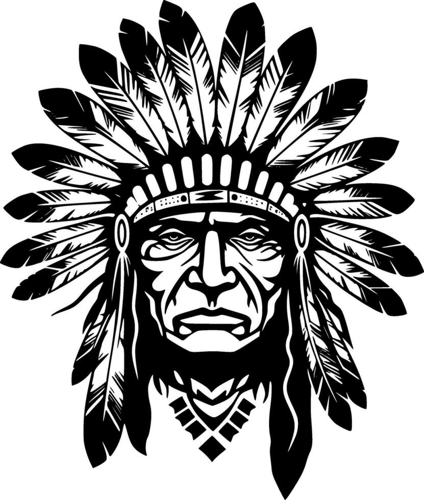 Indian Chief - Black and White Isolated Icon - Vector illustration