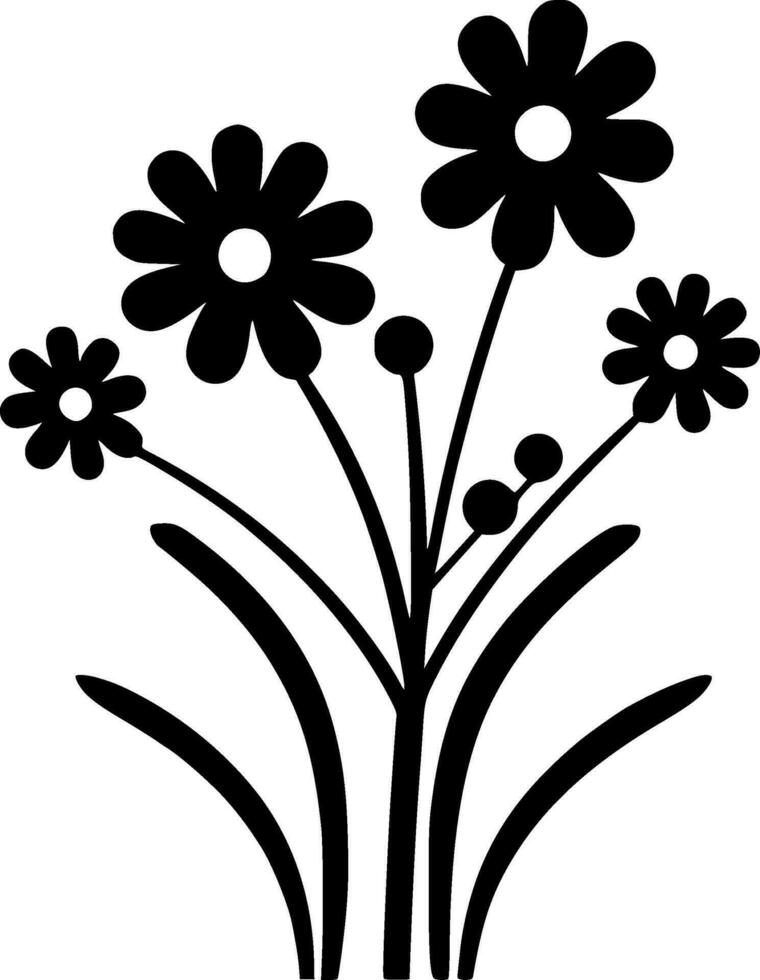 Flowers - Black and White Isolated Icon - Vector illustration