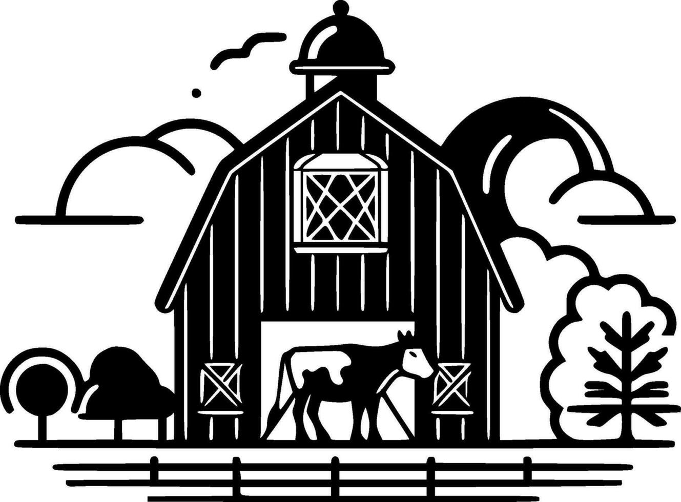 Farm - Black and White Isolated Icon - Vector illustration