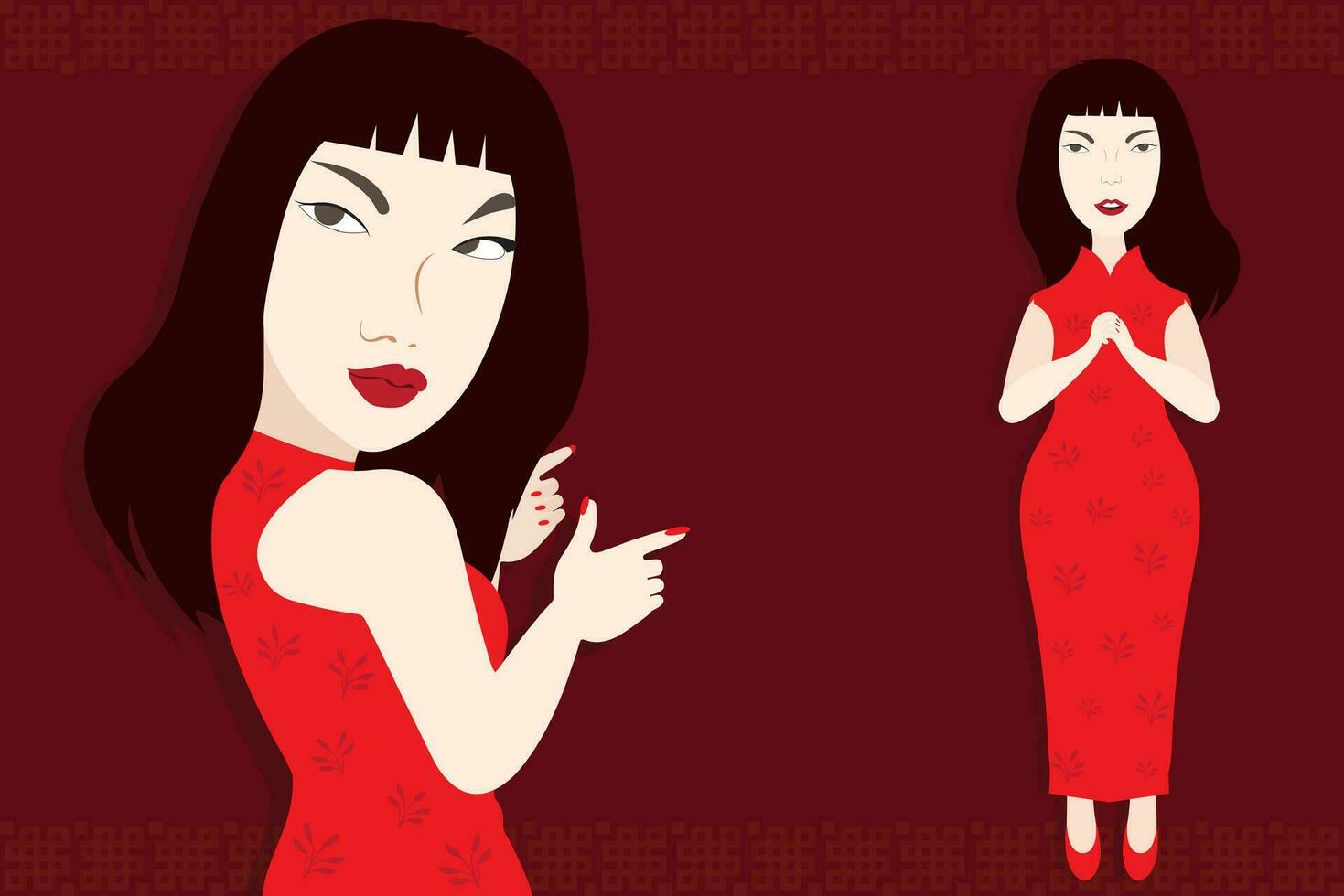 Chinese girl greeting, Chinese New Year concept, Vector illustration cartoon character.