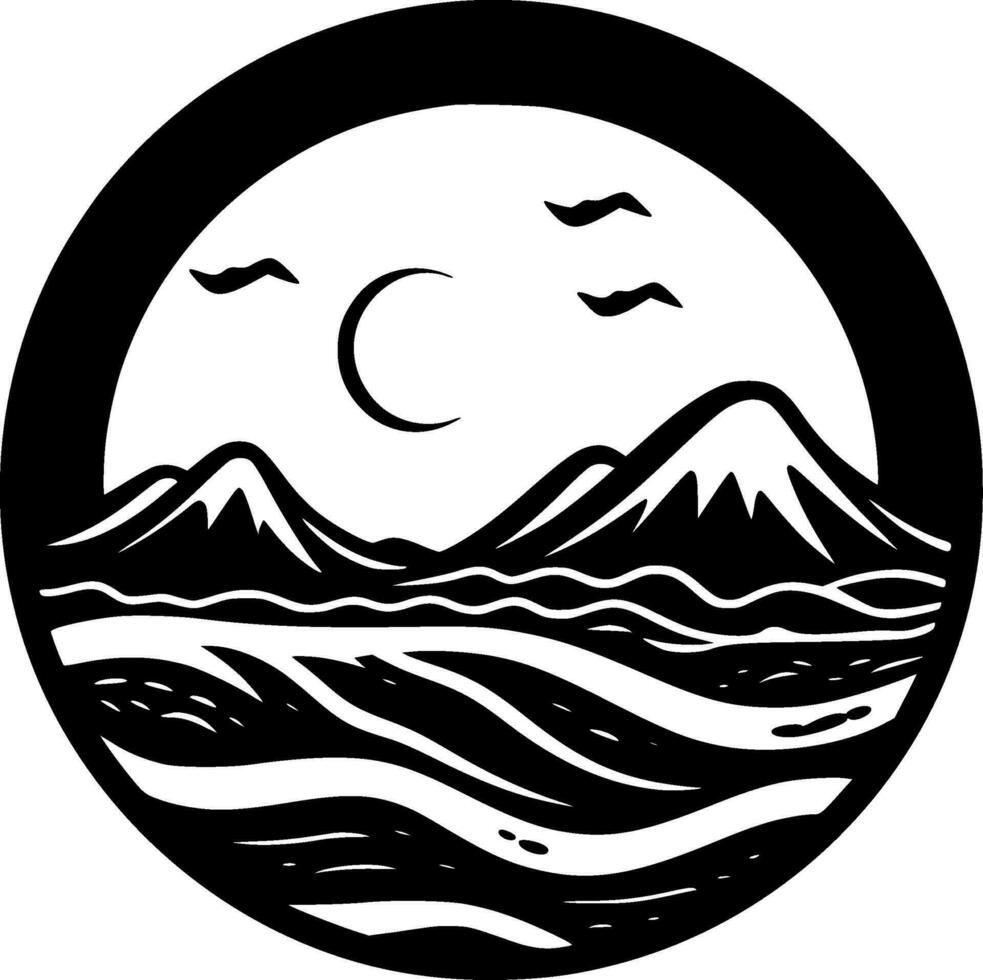 Ocean, Black and White Vector illustration