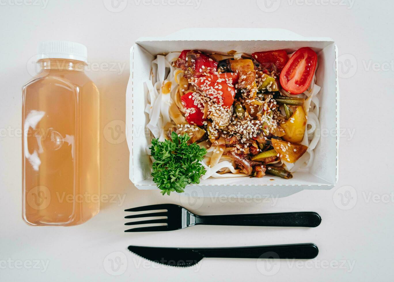 food in containers. proper nutrition, daily diet, weight loss. drink, salad. Top view photo