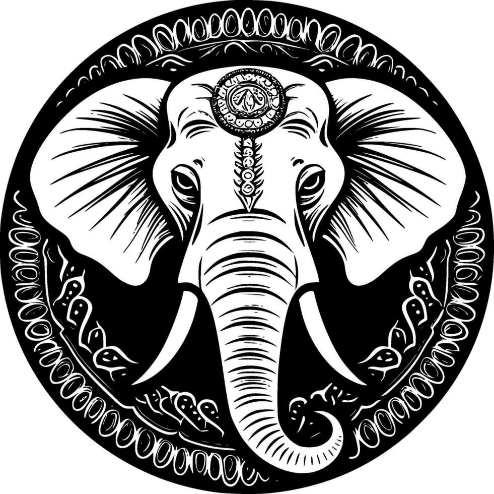 Elephant, Black and White Vector illustration