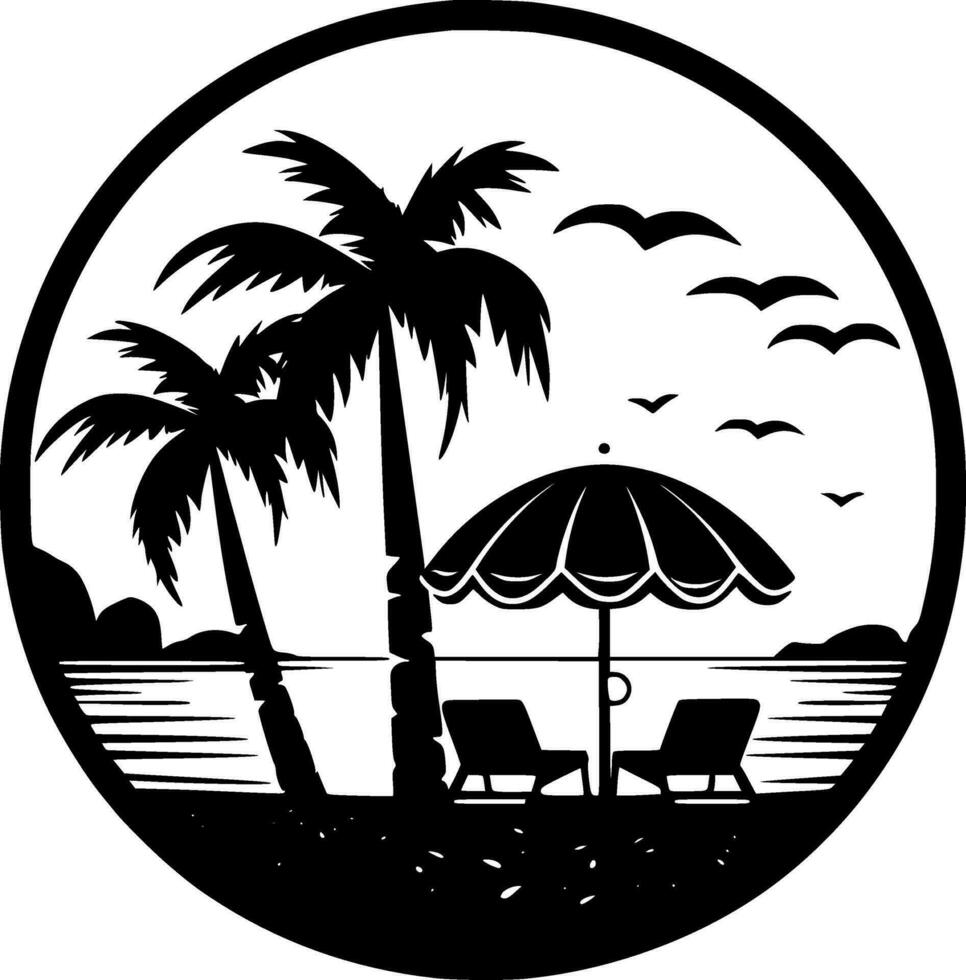 playa - negro y blanco aislado icono - vector ilustración