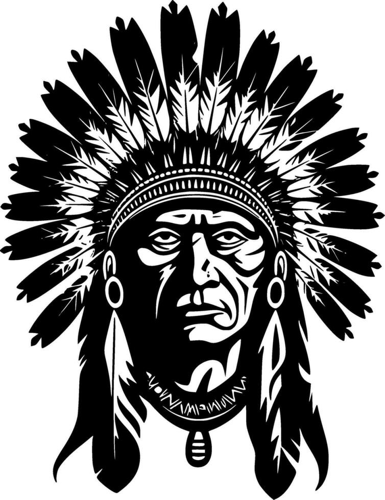 Indian Chief - Black and White Isolated Icon - Vector illustration