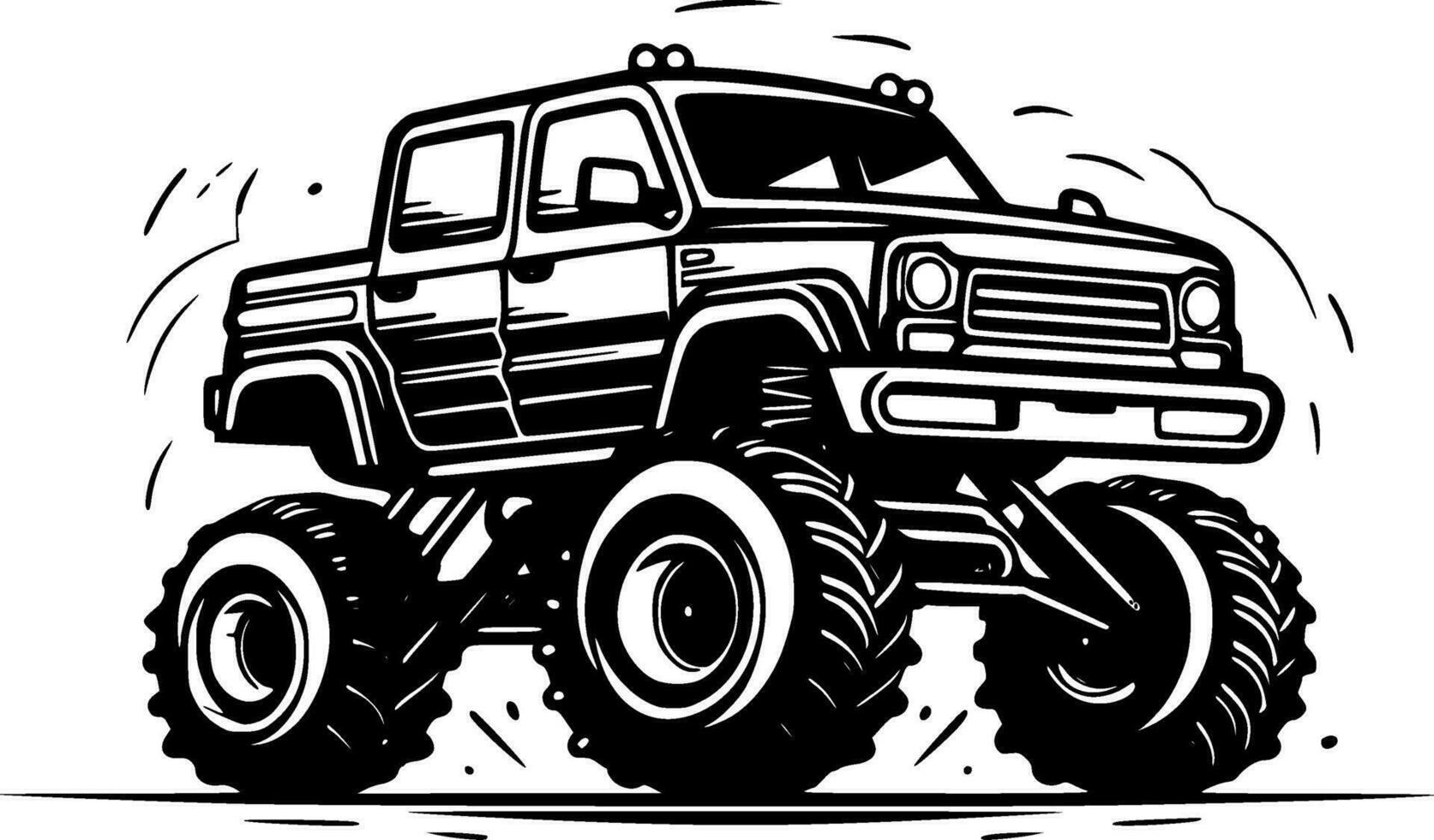 monstruo camión, negro y blanco vector ilustración