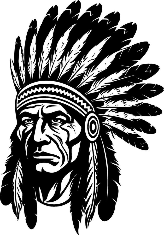 Indian Chief, Black and White Vector illustration