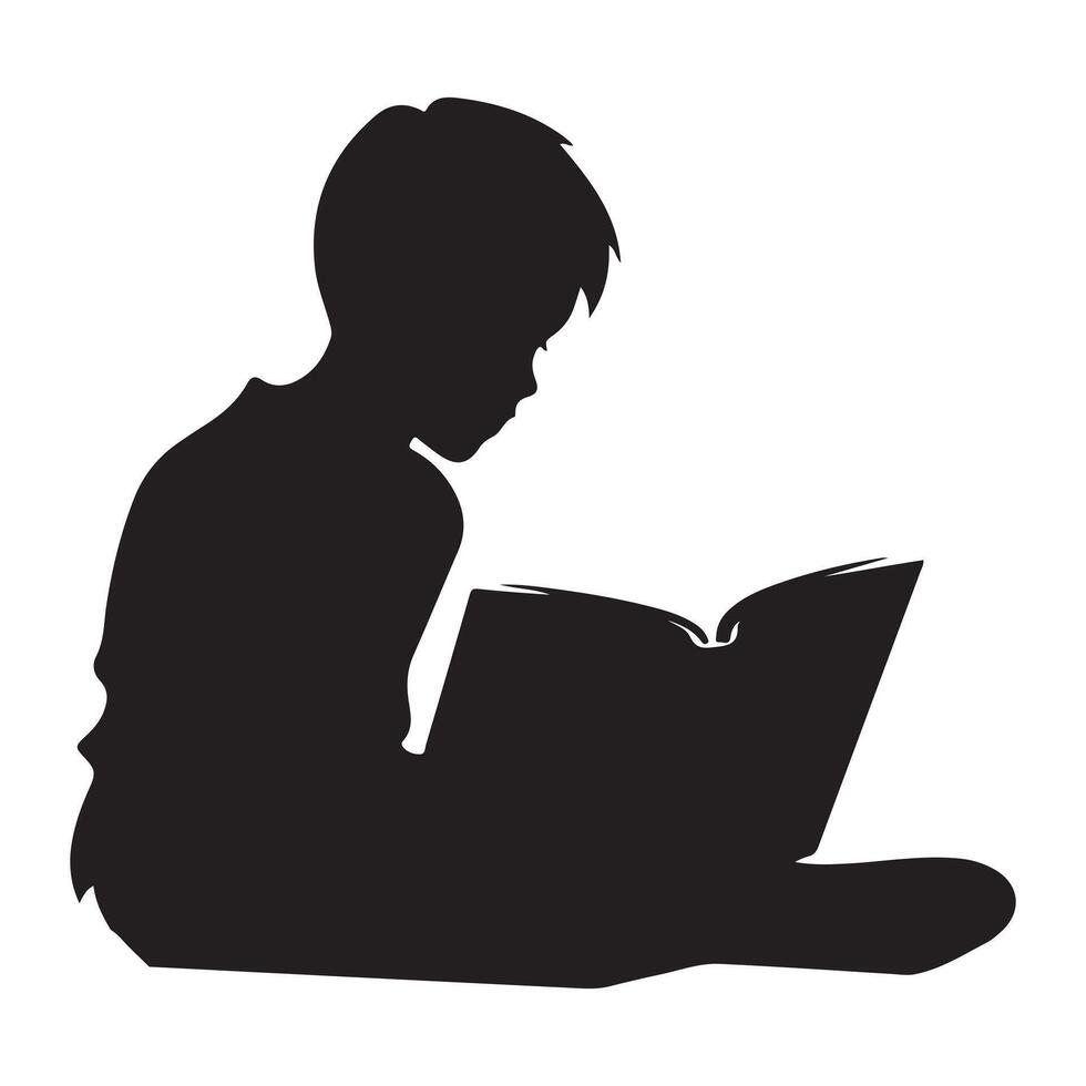 Black Silhouette boy with book vector