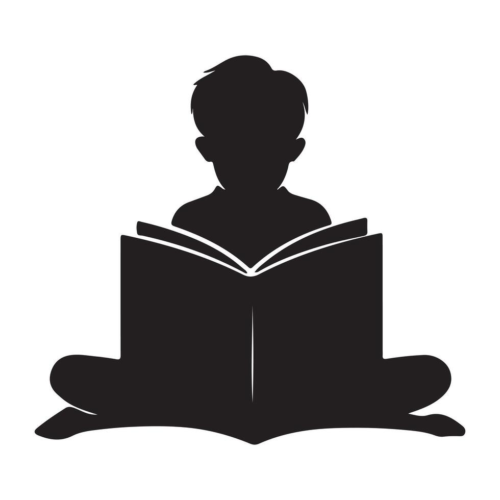 Black Silhouette boy with book vector