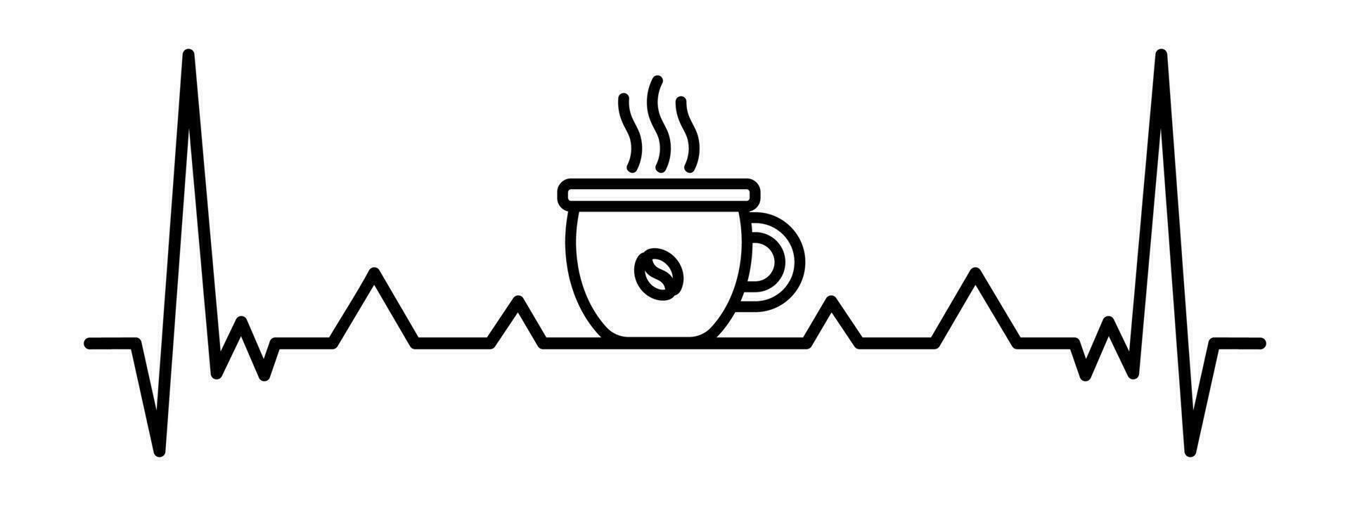 café latido del corazón, vector ilustración de cardiograma con café taza forma.