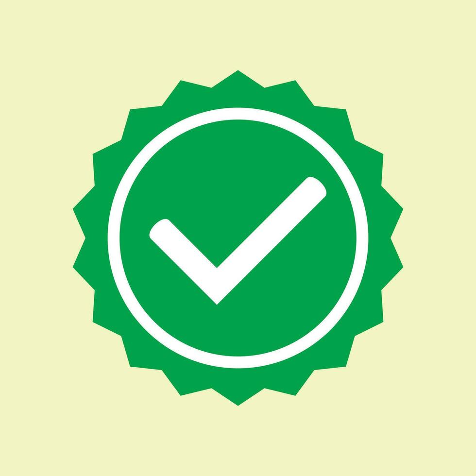 Approved icon. Green approved star sticker. Profile Verification. Accept badge. Green tick symbol, icon, sign in green color. Done. Confirmed account icon. Green check mark. vector