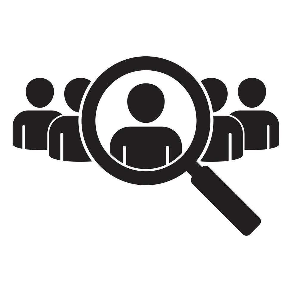 Search job vacancy icon. Symbol of finding a job to do business, Loupe career vector illustration on isolated background. Find people employer business concept.