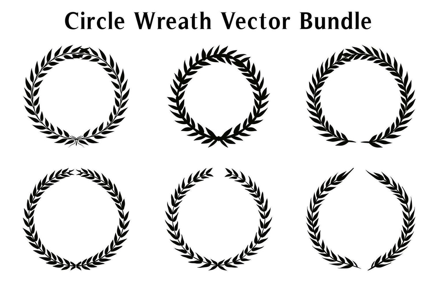 Circular laurel foliate vector silhouettes, Laurel wreath clipart bundle, Vintage branching wreaths