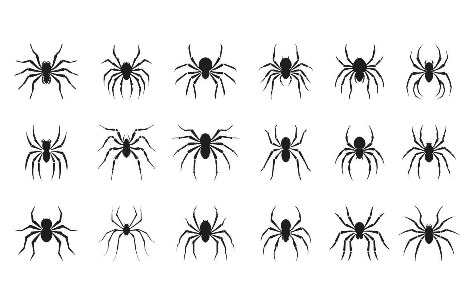 Spider silhouettes vector Clipart set, Scary spider black silhouette Set