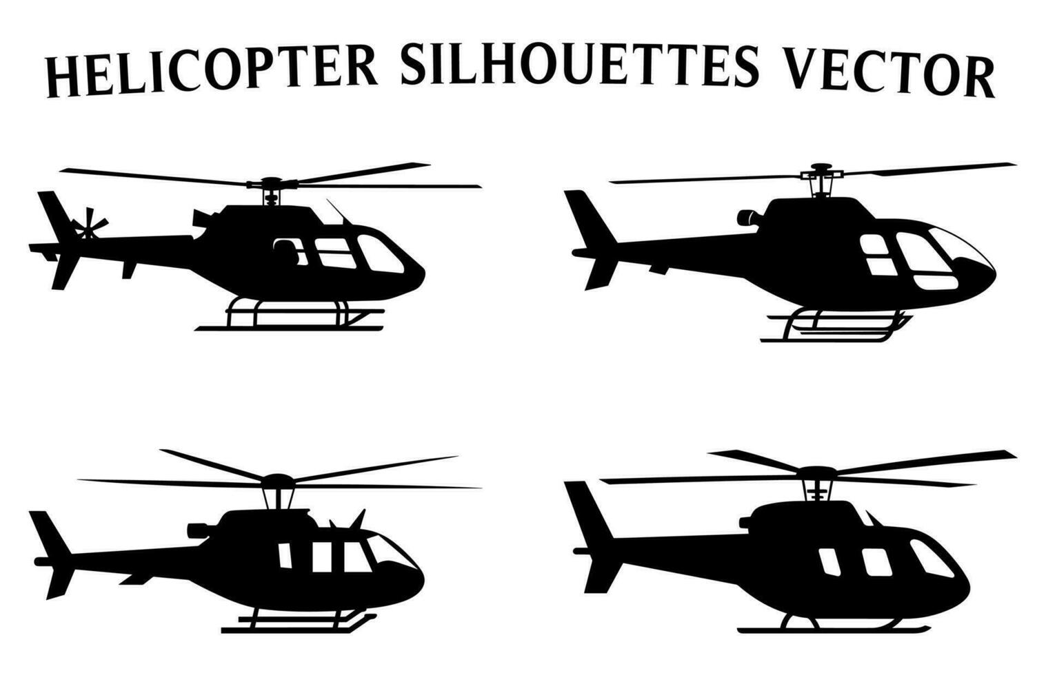 Helicopter Silhouettes Clipart Bundle, Different Types of Military Helicopters Vector Set