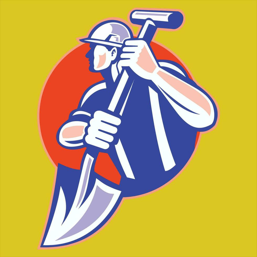 construcción trabajador logo diseño vector ilustración obra de arte