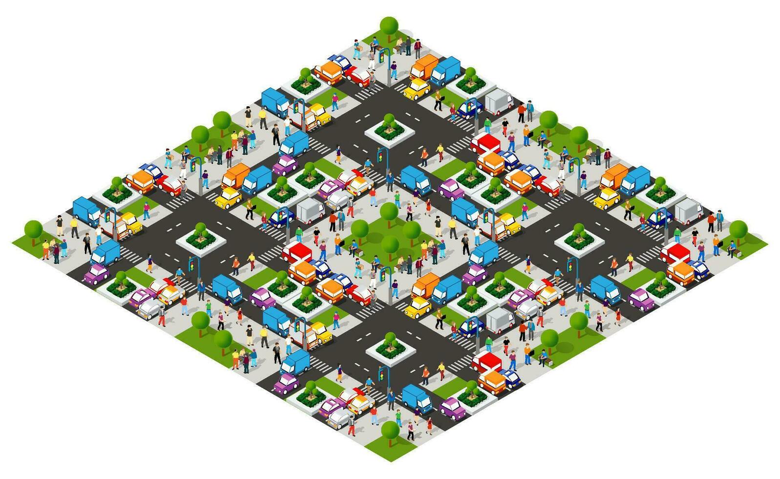 The city's lifestyle scene illustrations on urban themes with houses, cars, people, trees and parks. Concept isometric 3d vector for design, games, web