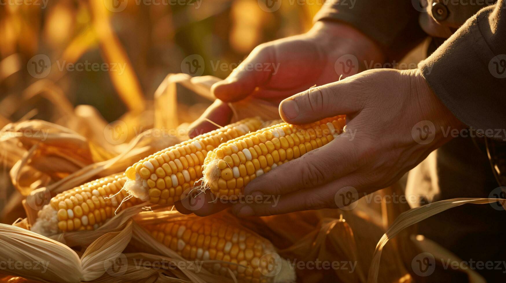 ai generative Harvesting Corn Cobs by Hand photo