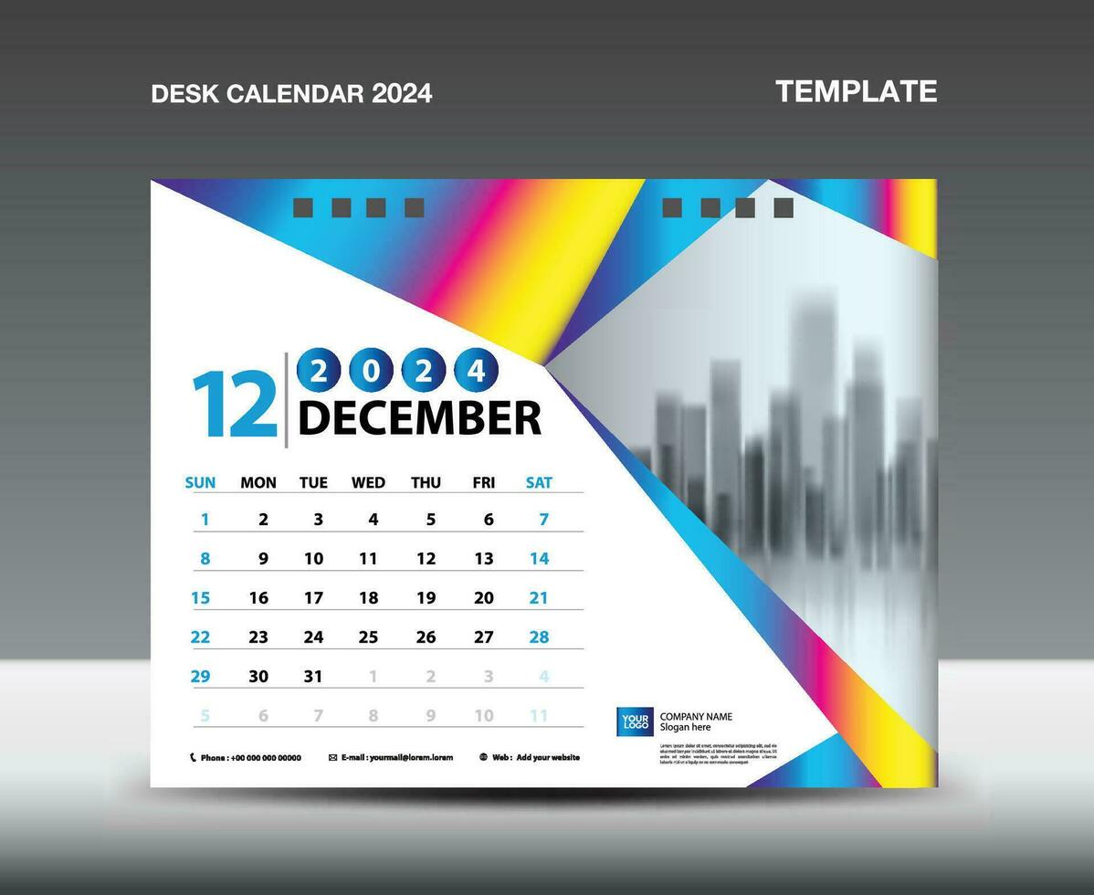 calendario 2024 año modelo vector- diciembre 2024 año, escritorio calendario 2024 diseño, semana empieza domingo, planificador, papelería diseño, volantes, calendario impresión, degradado polígono antecedentes concepto vector