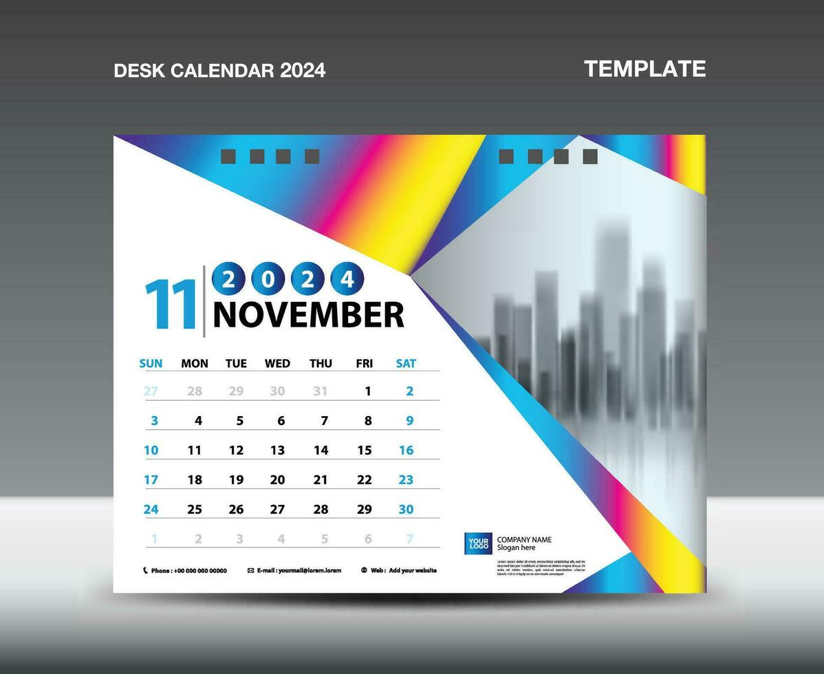 Calendar 2024 year template vector- November 2024 year, Desk calendar 2024 design, Week starts Sunday, Planner, Stationery design, flyer, Calendar printing, gradient polygon background concept vector