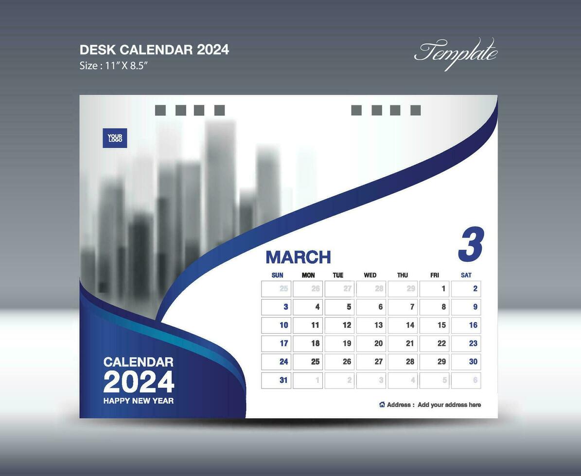 March 2024 - Calendar 2024 template vector, Desk Calendar 2024 design, Wall calendar template, planner, Poster, Design professional calendar vector, organizer, inspiration creative printing vector