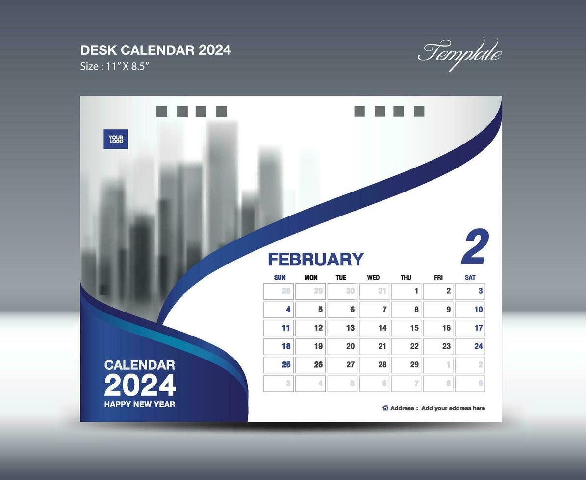 febrero 2024 - calendario 2024 modelo vector, escritorio calendario 2024 diseño, pared calendario plantilla, planificador, póster, diseño profesional calendario vector, organizador, inspiración creativo impresión vector