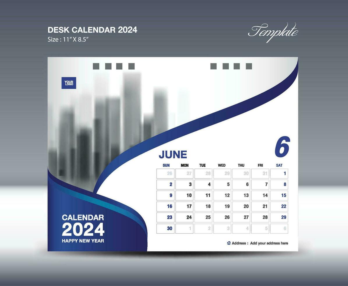 June 2024 - Calendar 2024 template vector, Desk Calendar 2024 design, Wall calendar template, planner, Poster, Design professional calendar vector, organizer, inspiration creative printing vector