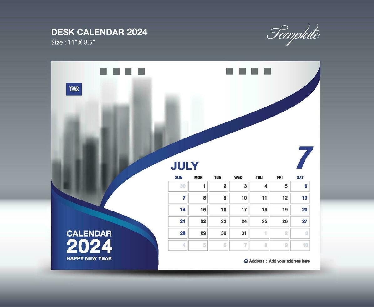 July 2024 - Calendar 2024 template vector, Desk Calendar 2024 design, Wall calendar template, planner, Poster, Design professional calendar vector, organizer, inspiration creative printing vector