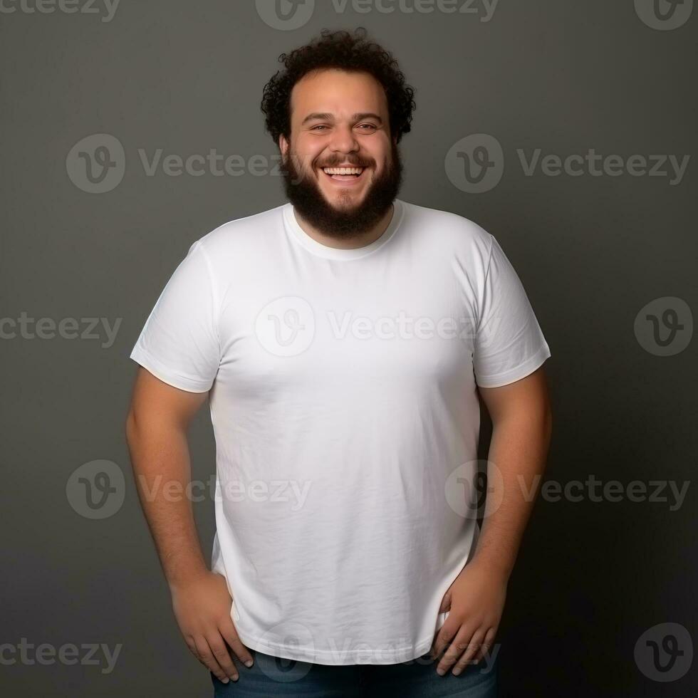 ai generative multi ethnic plus size people in white shirt for mock up on a black background photo