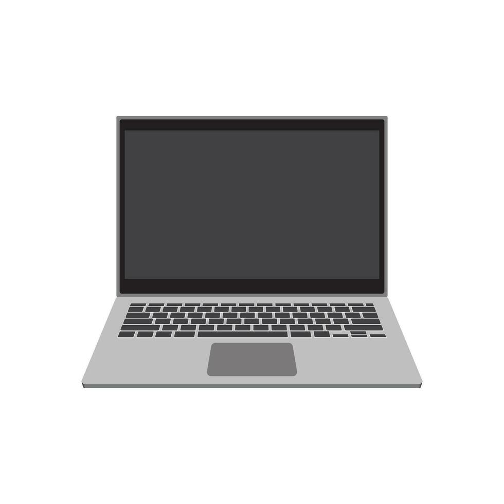 Realistic perspective front laptop with keyboard isolated incline 90 degree. Computer notebook with empty screen template. Front view of mobile computer with keypad backdrop. Digital equipment cutout. vector