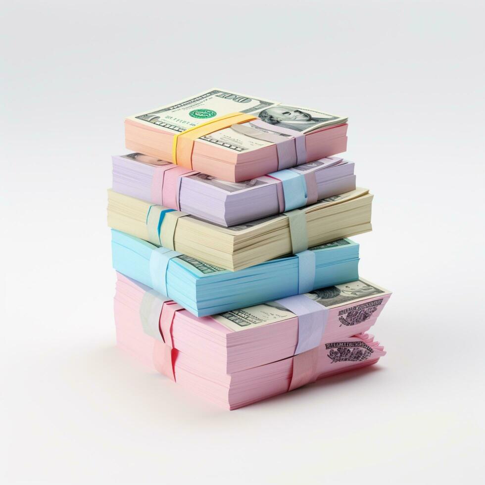 AI GENERATION stack of dollars. Pastel background. 3D rendering. Financial and investment business concepts photo