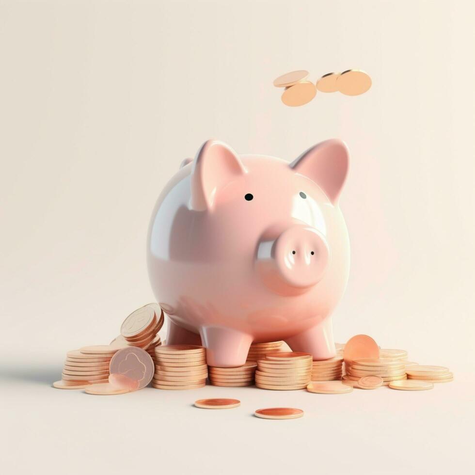 AI GENERATION piggy bank. Pastel background. 3D rendering. Financial and investment business concepts photo